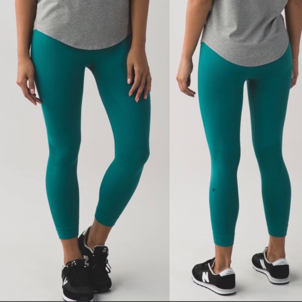 Lululemon Zone In Crop Forage Teal Seamless High Rise Sz 4